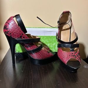 Marco Santi Red & Black Snake Print Stilettos